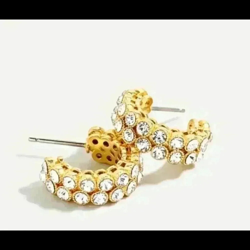 J Crew Crystal Bezel Hoop Earrings